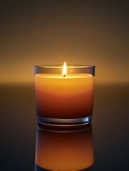 Aufkleber - Single lit candle casting warm light in a dimly lit room creating a tranquil atmosphere. Generative AI