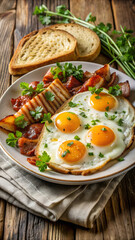 Wall Mural - Fried Eggs with Bacon on Toast.