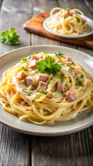 Wall Mural - A Plate of Creamy Carbonara Pasta