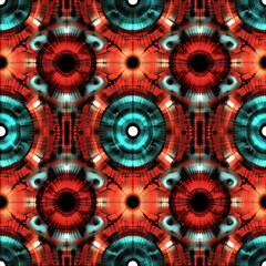 Wall Mural - red and turquoise circular seamless pattern creating modern design
