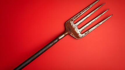 Sticker - Rusty Metal Fork Against Red Background