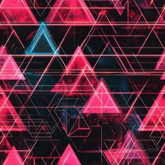 Wall Mural - glowing neon triangles creating futuristic technological background