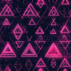 Wall Mural - pink neon triangles and geometric shapes creating modern abstract background