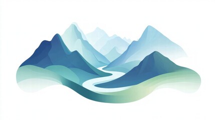 Aufkleber - Explore a serene mountain range with a winding river in a minimalistic design template for copy space. Generative AI