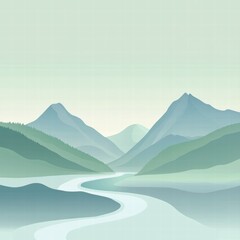 Poster - Majestic mountains with a winding river in a serene landscape template with copy space for text. Generative AI