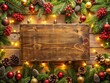 © Wanlop - Christmas Wooden Sign Close-Up, Festive Decoration Background, Rustic Holiday Signboard, Space for Text, Winter Holiday Design