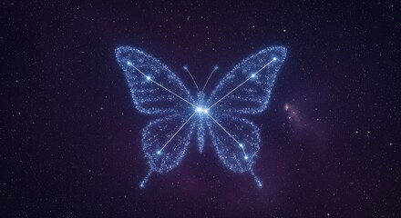 Wall Mural - a butterfly-shaped constellation in a deep purple starry night sky.