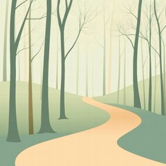 Leinwandbilder - Winding forest path leading through a serene landscape filled with minimalistic trees. Generative AI