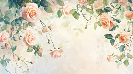  Soft Pink Roses on Beautiful Vintage Background with Green Leaves