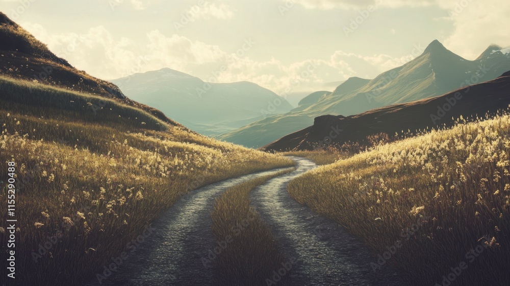 Snap a photo of a winding road or trail disappearing into the horizon ...