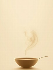 Poster - Warm soup bowl with steam and spoon showcasing minimalist design in a calm setting. Generative AI