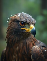 Wall Mural - a close up of a bird of prey with water droplets on its head