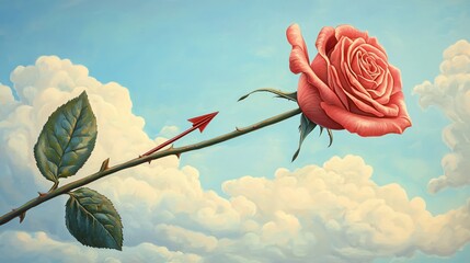 Aufkleber - Surreal Rose with Arrow Against a Dreamy Sky Background