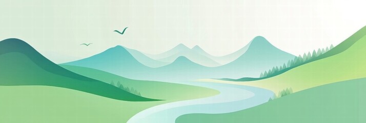 Leinwandbilder - Explore the serene beauty of a winding river amidst a tranquil mountain range for mindful moments. Generative AI