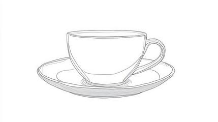 Wall Mural - Minimalist Line Art Illustration of a Coffee Cup, Isolated on White, for Coloring or Design.
