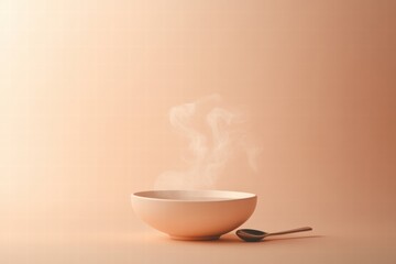 Leinwandbilder - Delicious fragrant soup steaming in a bowl with a spoon on a minimalist background inviting comfort and warmth. Generative AI