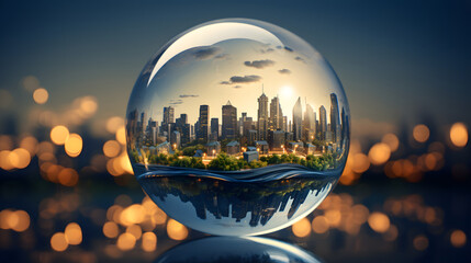 Wall Mural - Digital city ​​of the future in a glass sphere graphics poster background