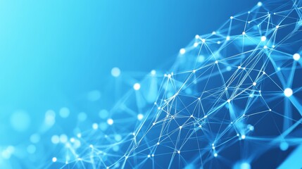 abstract digital network with interconnected lines and nodes on a blue background.