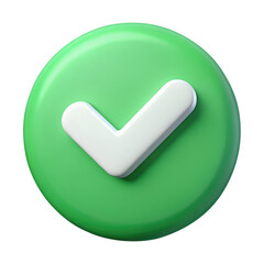 check mark button 3d icon in cartoon plastic style minimal isolated on transparent white background,