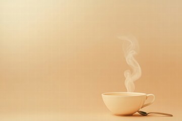 Leinwandbilder - Warm soup bowl with steam curls and spoon on a minimalist backdrop, perfect for cozy dining moments. Generative AI