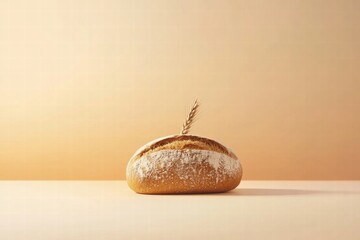 Aufkleber - Minimalist bread loaf featuring wheat grains on a simple background for creative mock up and template design. Generative AI