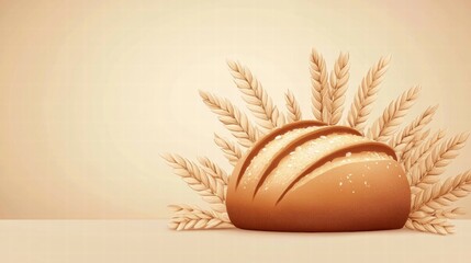 Fototapete - Minimalist bread loaf design with organic wheat grains for stylish food presentation and copy space. Generative AI