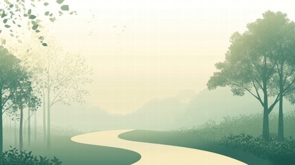 Poster - Minimalist forest path invites exploration through serene natural surroundings and soft colors. Generative AI