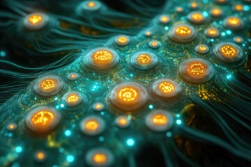 Wall Mural - abstract digital artwork depicting a network of interconnected glowing nodes, resembling a neural ne