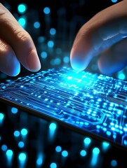 Fototapete - Futuristic technology concept with glowing circuit board on digital device : Generative AI