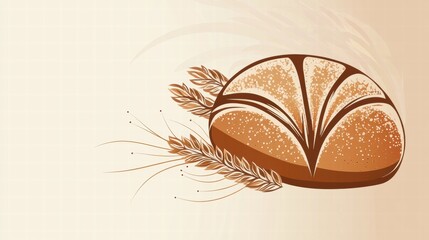 Fototapete - Elegant minimalist bread loaf with wheat grains showcasing ample copy space for creative designs or text across a light backdrop. Generative AI