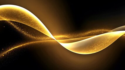 Fototapete - Shimmering gold wave and sparkles on an abstract black background evoke luxury and modern elegance