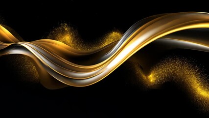 Fototapete - Shimmering gold wave and sparkles on an abstract black background evoke luxury and modern elegance