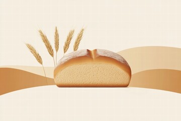 Leinwandbilder - Minimalist bread loaf display featuring wheat grains with ample space for text and branding. Generative AI