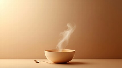 Leinwandbilder - Warm soup bowl with steam curls on a minimalist background showcasing simple elegance and comfort in dining. Generative AI