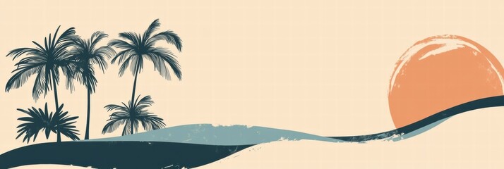 Aufkleber - Charming pastel sunset with palm trees in a serene tropical landscape setting. Generative AI