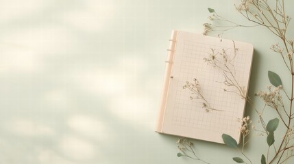 Poster - Planner layout with subtle grid lines and delicate greenery for minimalist planning aesthetic. Generative AI