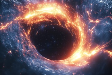 Poster - An awe-inspiring depiction of a cosmic vortex, glowing with intense orange light as it swirls in the vastness of space, showcasing celestial beauty and mystery.