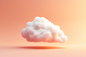 Poster - A single fluffy white cloud hovers softly against a mellow peach pastel background, creating a tranquil and whimsical image capturing the essence of serenity and calmness.