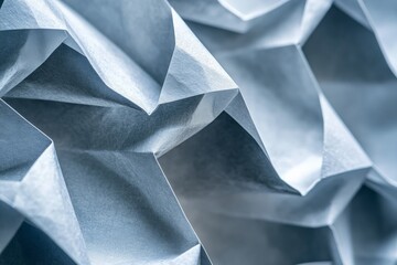 Poster - An image showcasing the detailed geometric folds of blue paper, highlighting intricate patterns that create a dynamic and interesting visual effect full of depth.