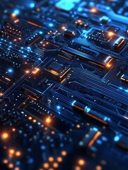 Fototapete - Futuristic Circuit Board with Glowing Electric Pathways in a HighTech Design : Generative AI