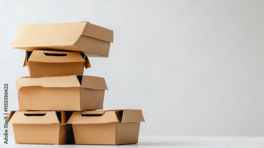 Stack of empty takeaway boxes on a plain white background ideal for ...