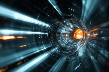 Leinwandbilder - A futuristic tunnel with a focus on speed and light, portraying sense of motion with vibrant colors, symbolizing technology and innovation in a modern era.