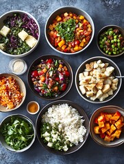 Poster - Colorful Vegetarian Buffet Featuring Fresh Ingredients and Diverse Flavorful Dishes : Generative AI