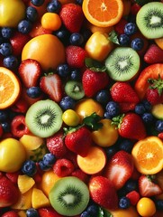 Poster - Vibrant Assortment of Fresh Tropical Fruits Including Kiwis Oranges and Berries for Healthy Eating : Generative AI