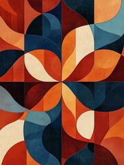Aufkleber - Richly colored geometric abstract with overlapping shapes, creating a harmonious dance of red, orange, blue, and beige, suggesting complexity and balance.