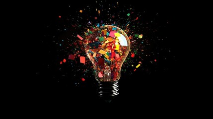 Sticker - A light bulb shattering with bright colors spilling out, symbolizing the explosion of creativity