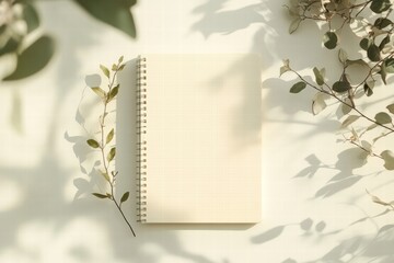 Poster - Mock up of minimalist planner layout with subtle grid lines and botanical accents for creative projects and organization. Generative AI