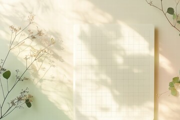 Poster - Minimalist planner layout featuring subtle grid lines with natural shadows and leaves for serene planning. Generative AI