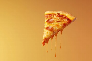 Poster - Delicious pizza slice with stylish toppings and cheese drips in a minimalist setting for a modern presentation. Generative AI