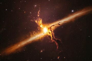 Poster - An awe-inspiring cosmic explosion with vivid golden hues stretches across the star-filled background, revealing the spectacular grandeur of the universe.